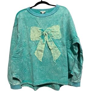 Sage +Fig L Aqua Sweatshirt with Lace Bow